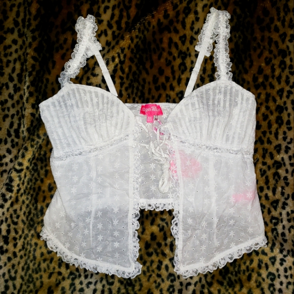 WHITE LACE SUGAR THRILLS DOLLS KILL FLY AWAY Ruffle TANK RAVE BARBIECORE  XXL